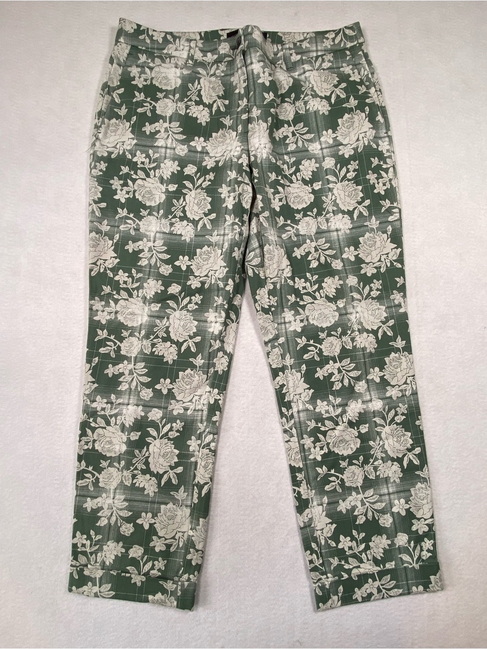 Wildfang Green Floral Essential Trousers with Cuffed Hem-Size 12, NWT